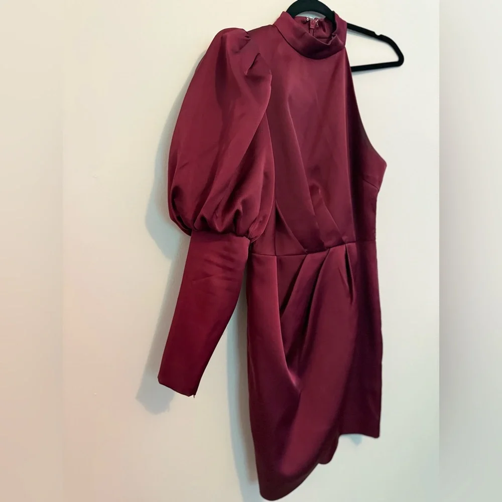 Lavish Alice Burgundy One-Shoulder Dress - Picture 2 of 7